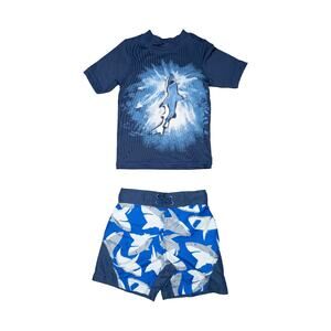 Place Sport Kids Boys Shark Print Swim Top with Shorts Blue Size XS-4